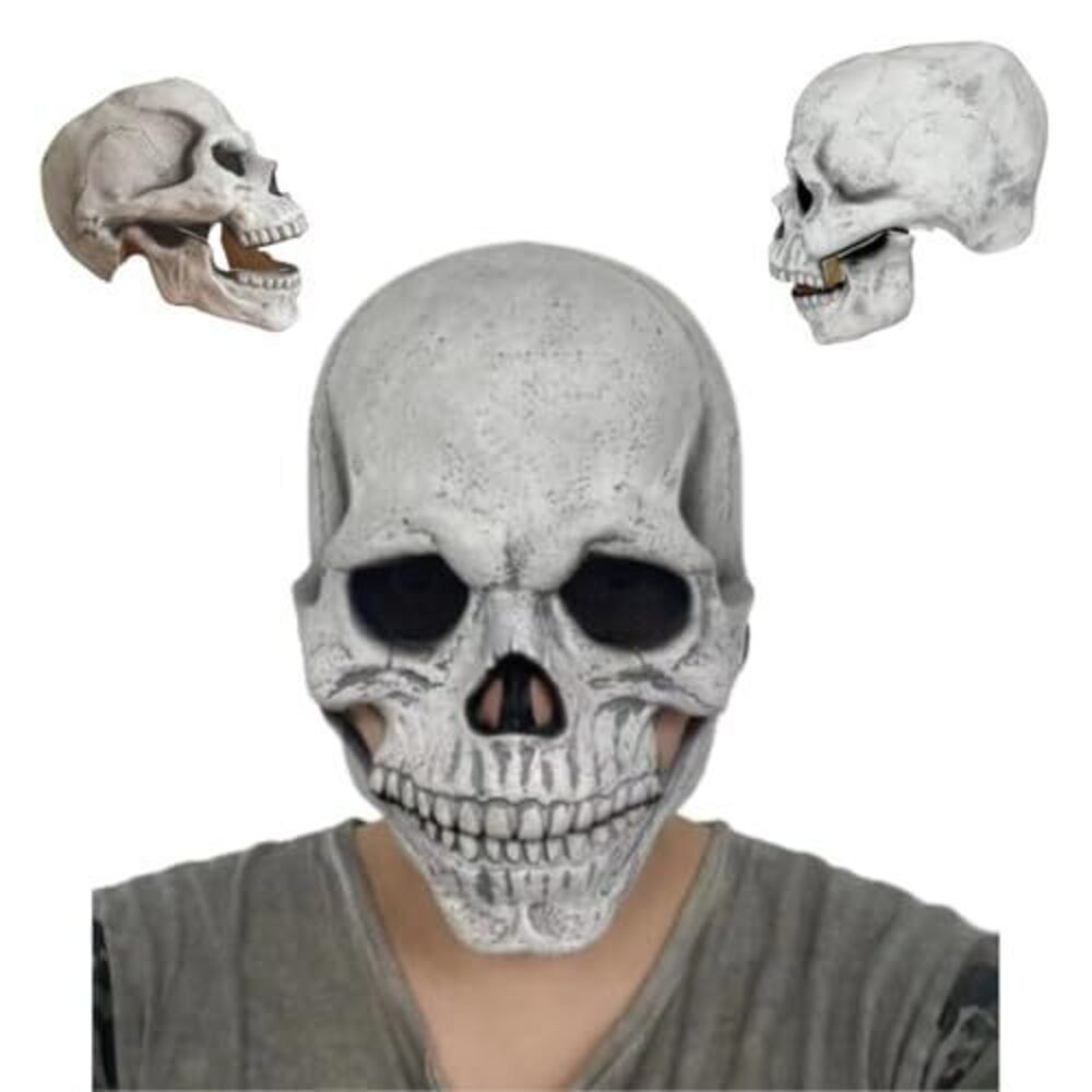 1141 Halloween Scary Skull Mask Moving Jaw Full Head Skeleton Movable Jaw